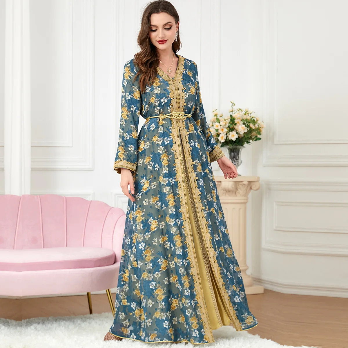 Women Jilbab Luxury Embroidery Muslim Set Ramadan Femme Abaya Dress Islamic Jalabiya Marocain urkey Moroccan Kaftan Robe Femme