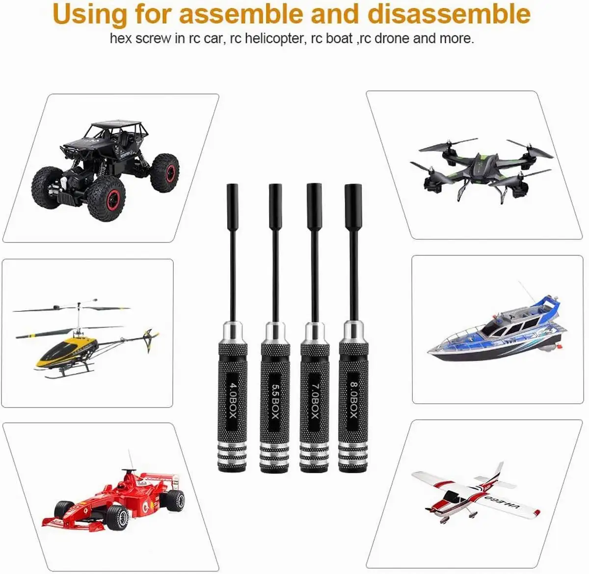 

Hex Nut Key Socket Screw Driver Wrench 4.0mm 5.5mm 7.0mm 8.0mm 80213 Tool For RC Car Helicopter Boat Quadcopter Drone FPV