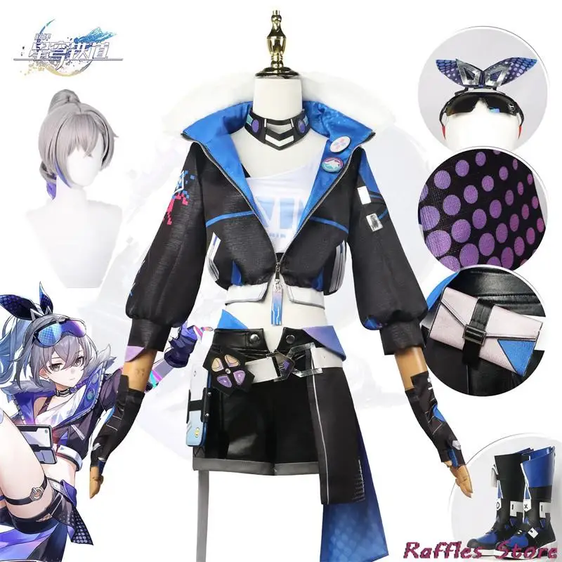 

Парик для косплея с серебряным волка и звездами, униформа для игры, униформа для охотников, хакеров, Хэллоуина, женский