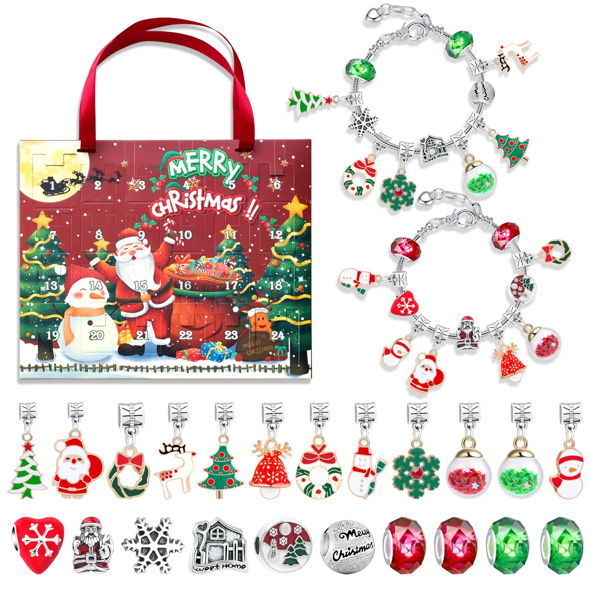 

24 Countdown Calendar Advent Surprise Blind Box Set Christmas Charms Bracelet Set DIY Creative Ornaments Christmas Child Gifts