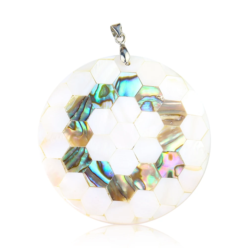 Genuine Abalone Shell Hexagon Pendant Star of Devid Honeycomb Solomons Seal Round Handmade DIY Necklace Judaism Woman Jewelry
