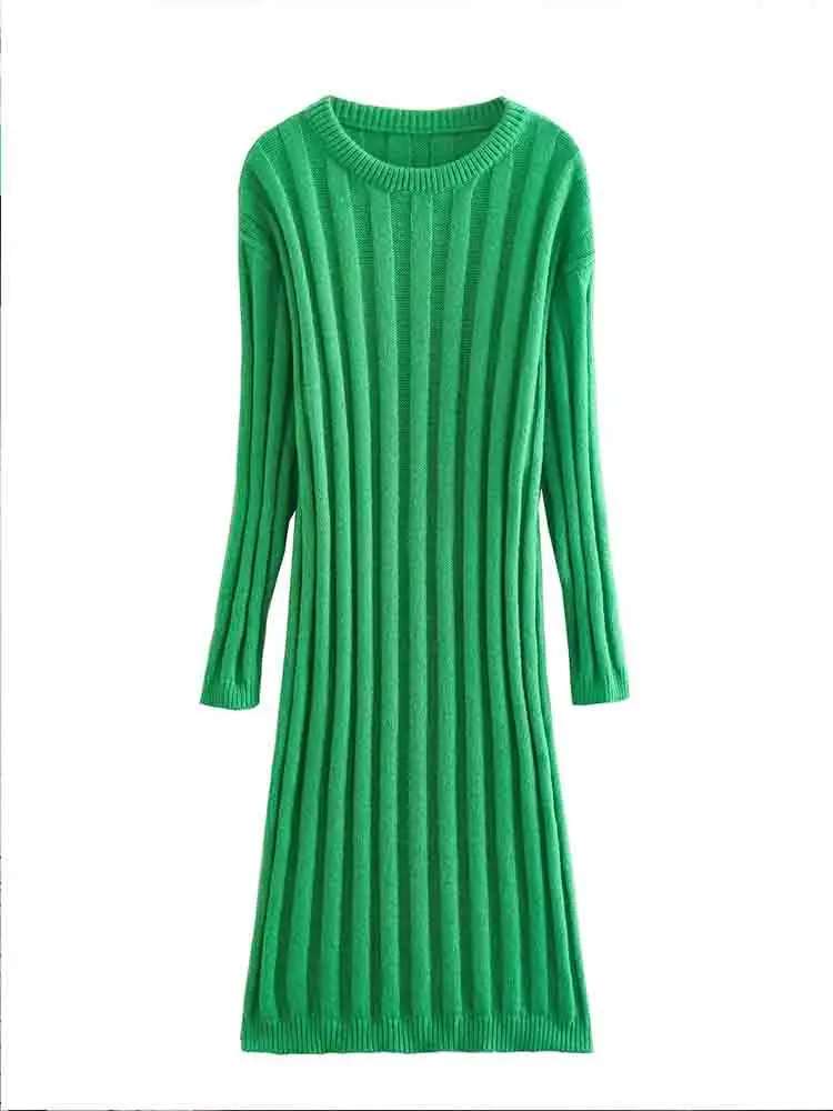 

KLKXMYT TRAF женское платье 2022 осень зима Модные ребристые трикотажные платья средней длины для женщин с длинным рукавом Женские Платья для вече...