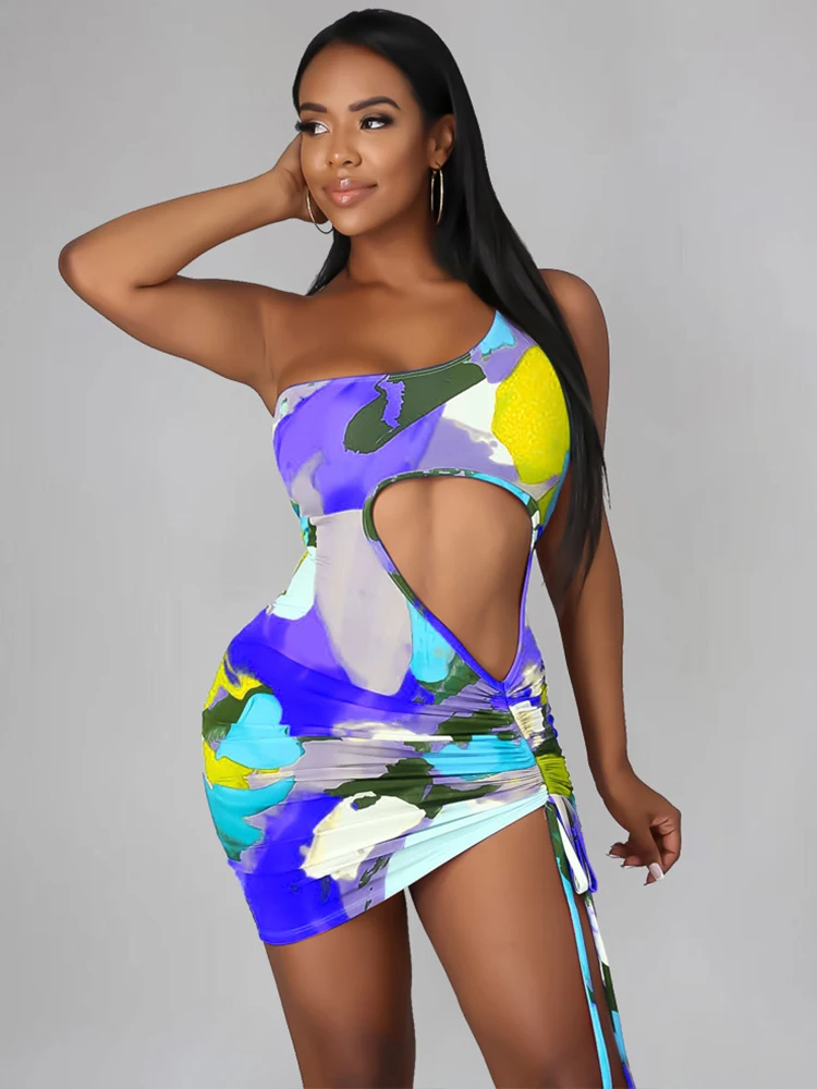 

Женское ажурное платье с лямкой на шее, пикантное модное облегающее платье без рукавов на одно плечо, с открытой спиной, Клубная одежда, платье