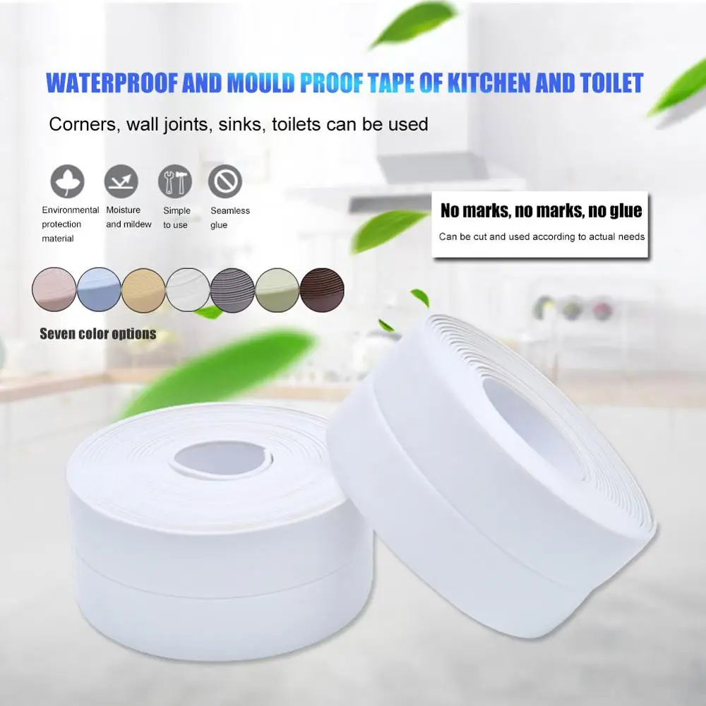 

3.2M * 38MM Durable Kitchen Bathroom Self Adhesive Wall Seal Ring Tape WC Waterproof PE Tape Mold Proof Edge Trim Tape Accessory