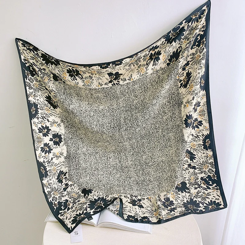 Модный Шелковый шарф с цветочным принтом 90*90 см для волос шелковые шарфы Женская