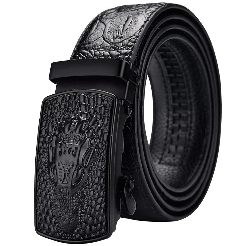 men's belt leater automatic buckle business casual i-quality crocodile pattern leater belt wit automatic buckle
