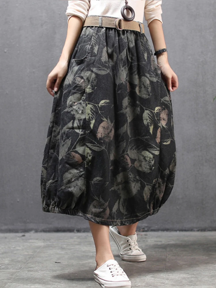 Женская джинсовая юбка с цветочным принтом свободного покроя | Юбки