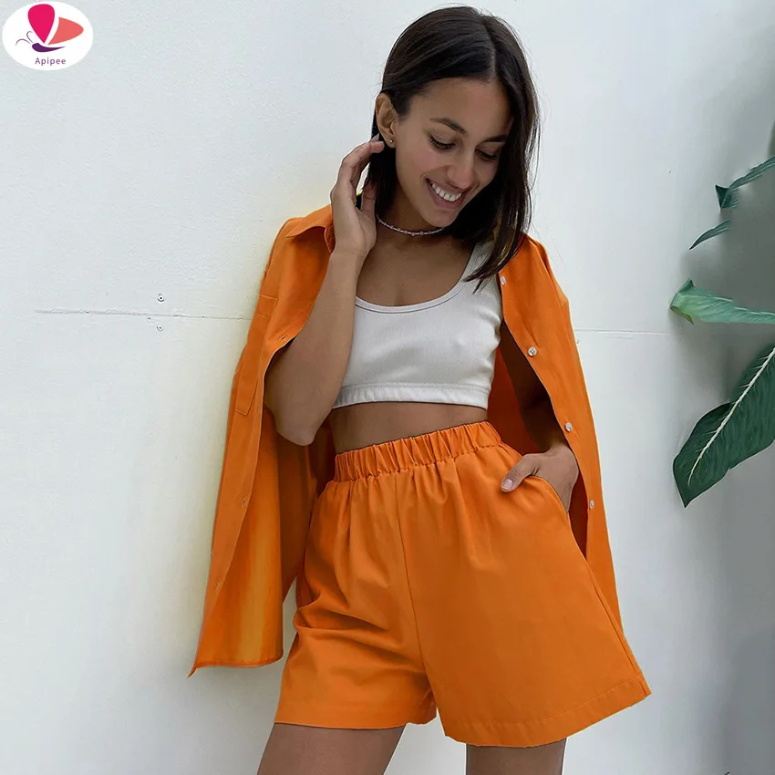 APIPEE 100% хлопковые шорты комплекты из 2 предметов женские повседневные топы с