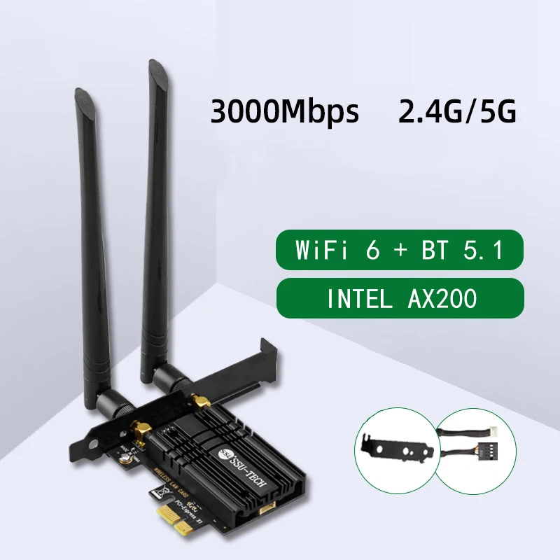 

Wireless 3000M PCIe Dual Band 2.4/5G Wifi Adapter Intel AX200 Wi-Fi 6 Bluetooth 5.1 802.11ac/ax Network Wifi Card for Desktop PC