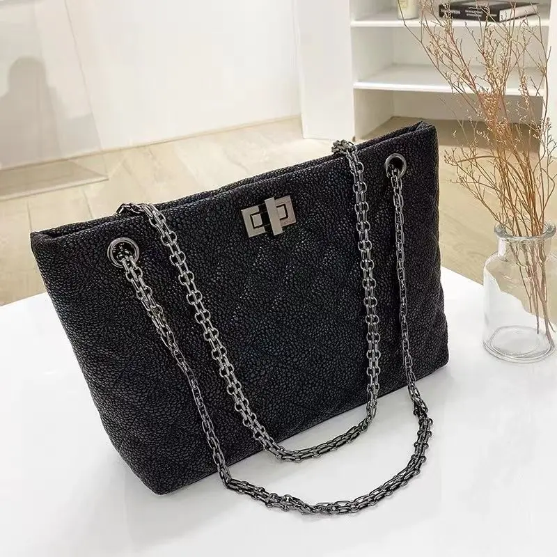 

2022 New caviar genuine leather tote bag with large capacity diamond grid chain single shoulder crossbody classic versatile bag