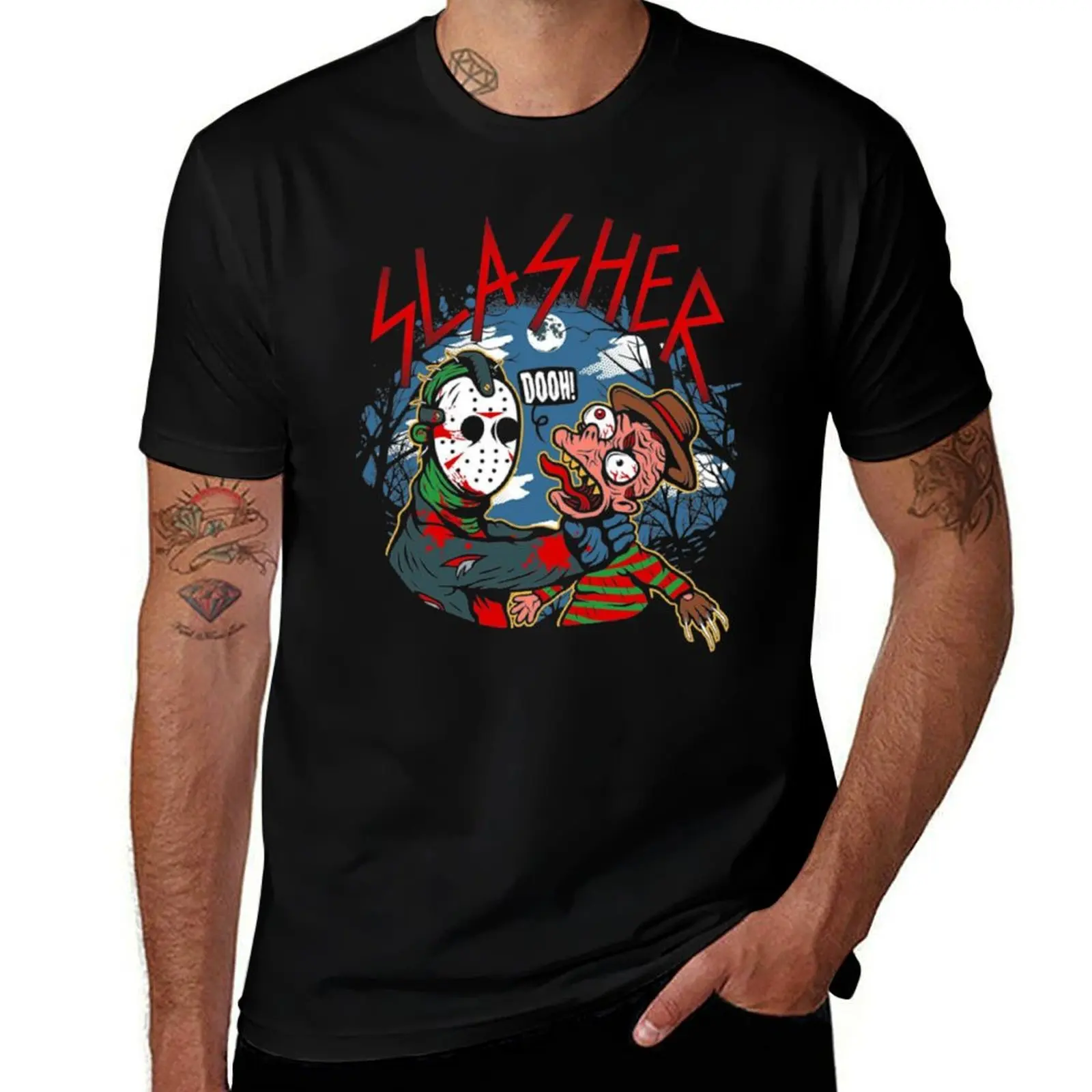 Фото Футболка Halloween Slasher, хлопковая футболка, мужские футболки, 100% хлопок, мужские футболки, футболка с рисунком №1