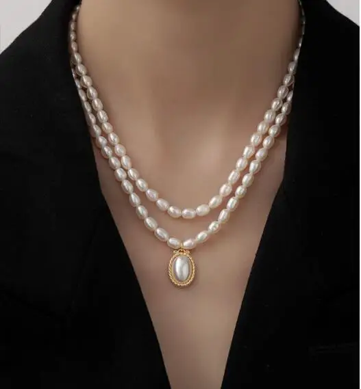 

Vintage Real Natural Pearl Beads Necklace Women Jewelry Punk Designer Runway Rare Simply Gown Boho Japan Korean