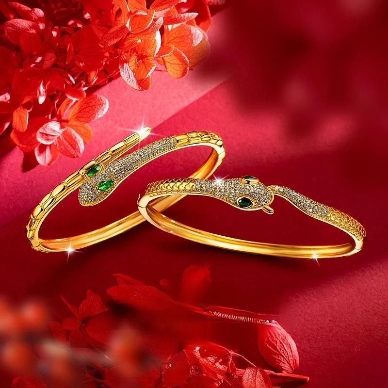 

Fashion 18K Gold Bracelet for Women Diamond snake bracelet shaped 999 gold Bracelets bangle Wedding Engagement Fine Jewelry Gift