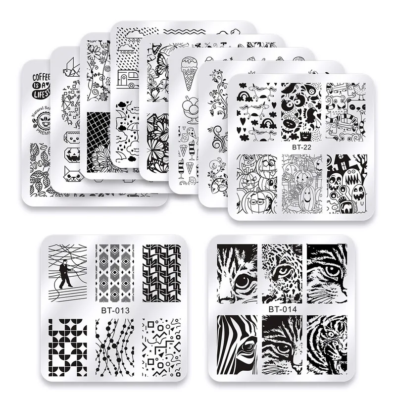 Nail Stamping Plates Animals Line Pictures Nail Art Plate Stamp Template Flower Marble Leaves DIY Nail Plate Stencil Printing