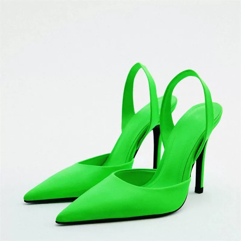 

Spring High-heeled Shoes Woman's 2022 WSL TRAF ZA Green Pointed Shallow Mouth Slingback High-heeled Sandals Female Muller Pumps