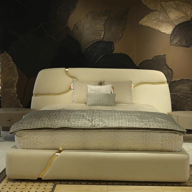 Европейская двуспальная кровать кожаная спальня современная размера queen-size