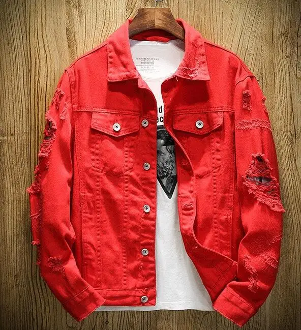 Мужская джинсовая куртка рваная Джинсовая Верхняя одежда с вышивкой уличные