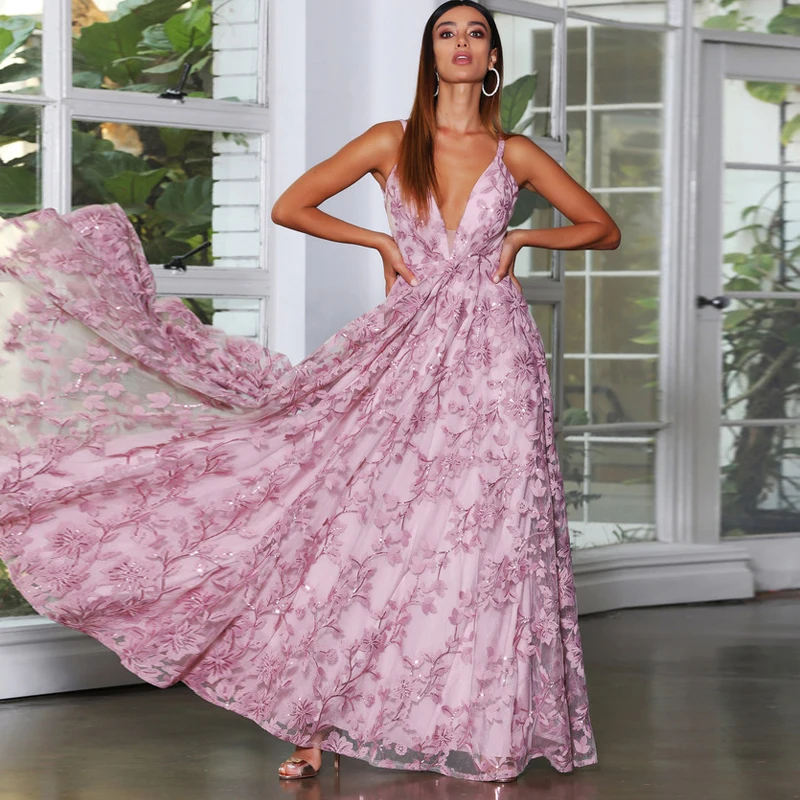 

Роскошные вечерние платья BAZIIINGAAA с V-образным вырезом на тонких бретельках A-образная кружевная в пол Новинка 2022 изысканное платье для выпус...