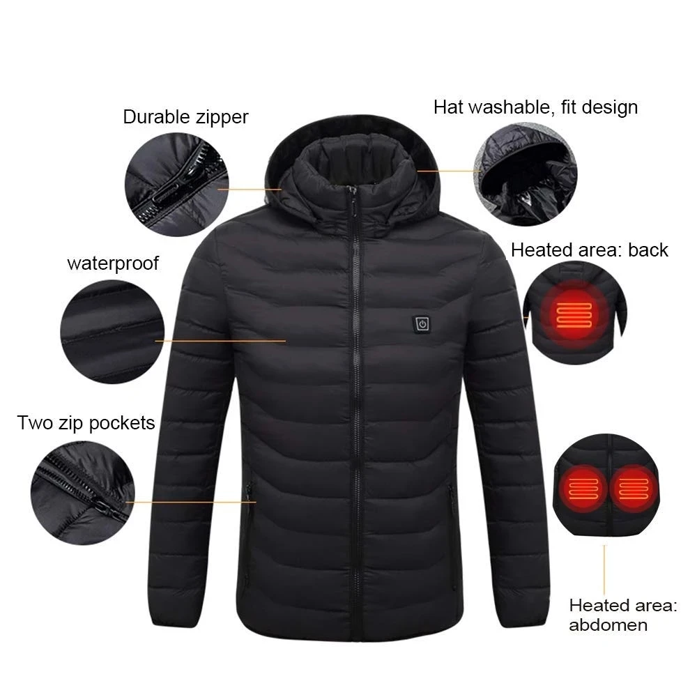 Heated Jacket Men Women 2021 Winter Jacket Men Parkas Warm USB Heating Jacket Coat Hooded Black Puffer Jacket Heated Clothing