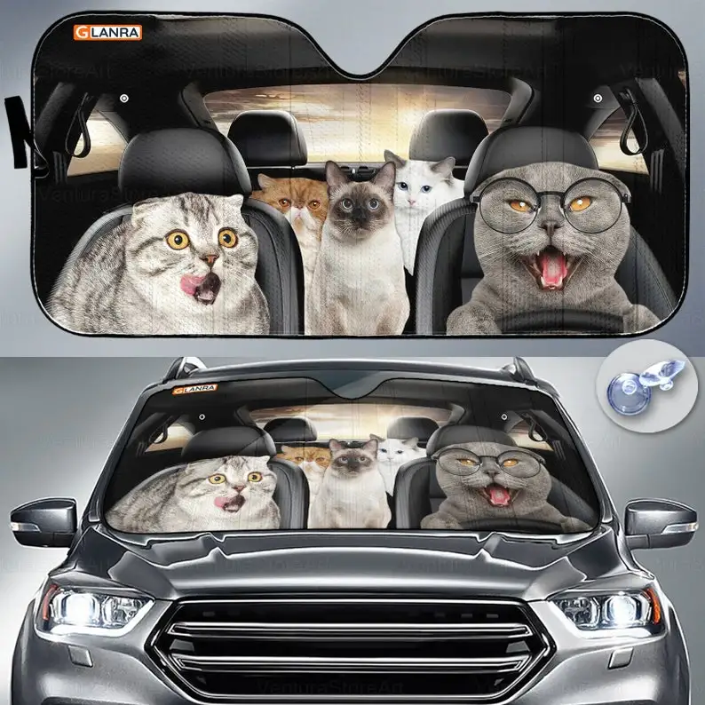 

Funny Cat Family Car Sun Shade, Cute Cat Gifts, Cat Car Accessories, Cat Car Decor, Cat Lover, Gift For Him Her