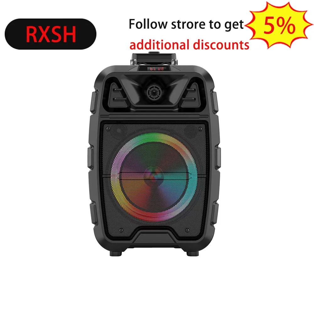 

Portable Bluetooth Speaker with Microphone Colorful LED Light Rechargeable Party Karaoke Machine Supports TF Card USB FM Radio