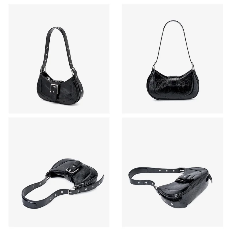 Women Genuine Leather Hobo Bag Vintage Cowhide Design Ladies Underarm Bag High-quality Armpit Bag Y2K Shoulder Crossbody Bag