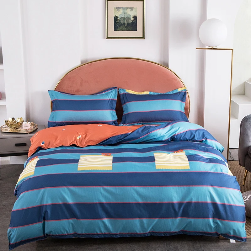 

Blue Stripes Bedding Set, 220x240 Duvet Cover Pillowcase 3pcs ,200x200 Quilt Cover,Queen King Size Bed Sets And Sheet