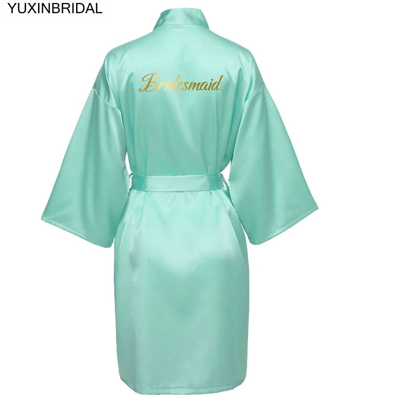 satin kimono robe Women White Green Mint Satin Silk Bride Bridesmaid Robe Wedding Bridal Dressing Gown Sleepwear Gold Print