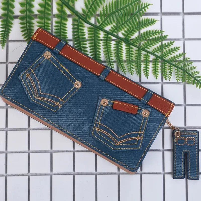 

Женский кошелек на молнии в джинсовом стиле, дизайнерский брендовый кошелек, Женский кошелек, Женский держатель для карт, вместительный клатч