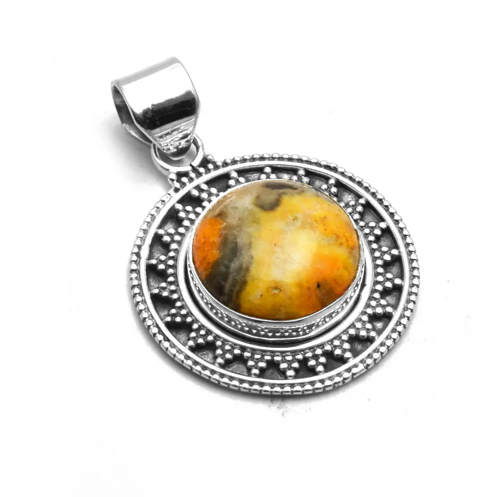 

Genuine Bumble Bee Jasper Pendant 925 Sterling Silver, 35 mm， AP9197