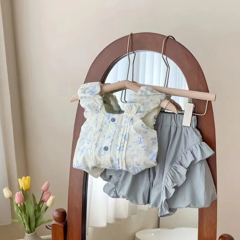 Детские комплекты для девочек летние корейские топы на бретельках с