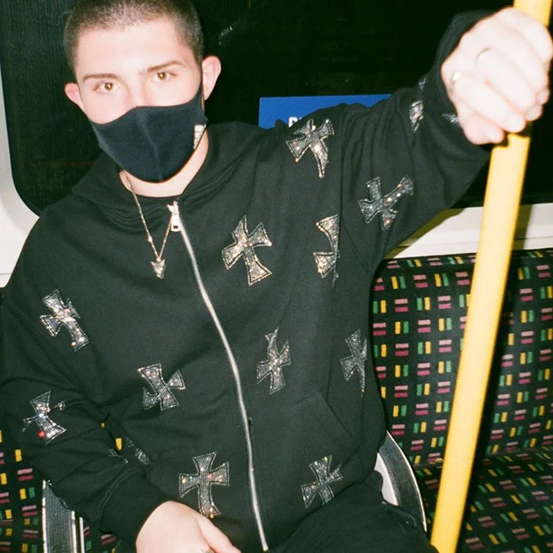 Свитшоты в стиле хип-хоп готическом стразы куртка-джоггеры с графикой Y2K Мужская