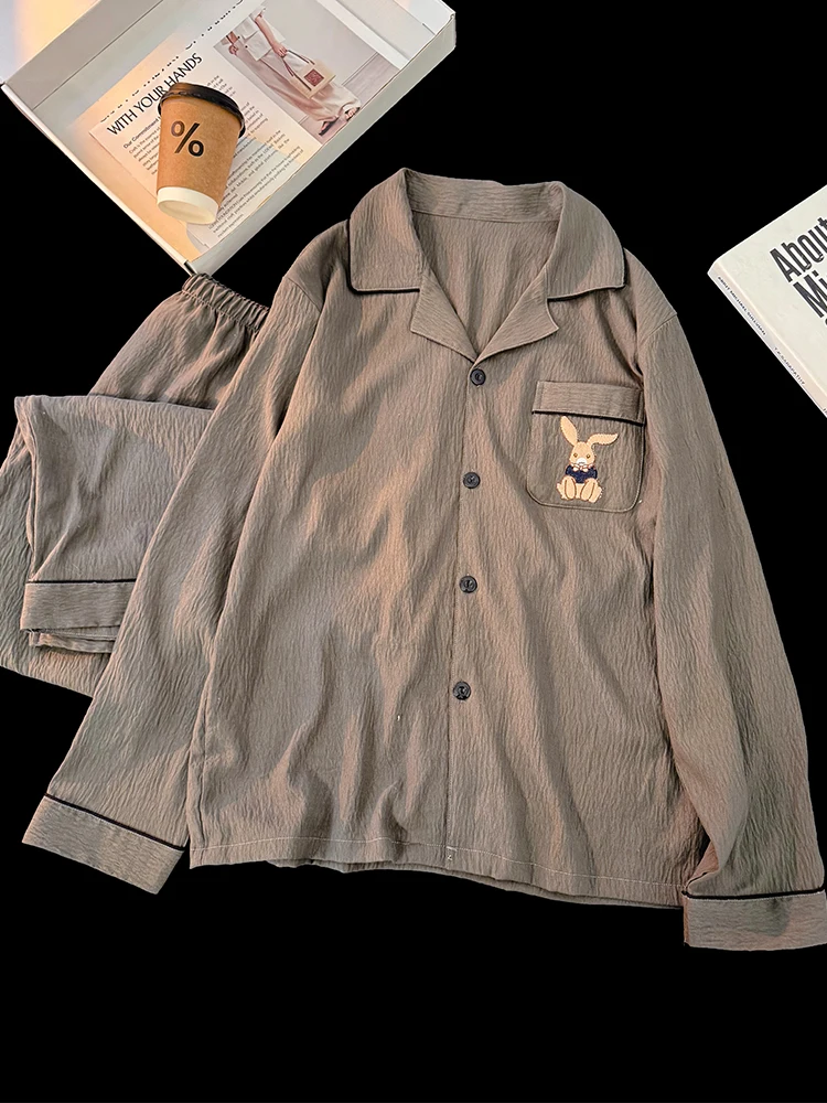 Весна и осень 2024 новые мужские пижамы из тонкого хлопка с длинными рукавами