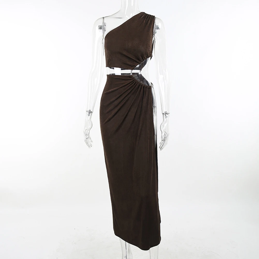 

Women Solid Sleeveless Backless Slit Dress Sexy Slim Summer Beach Party Club