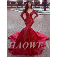 haowen exiquisite red glitter mermaid evening dresses side split prom gowns sexy long sleeve off shoulder appliqued formal party