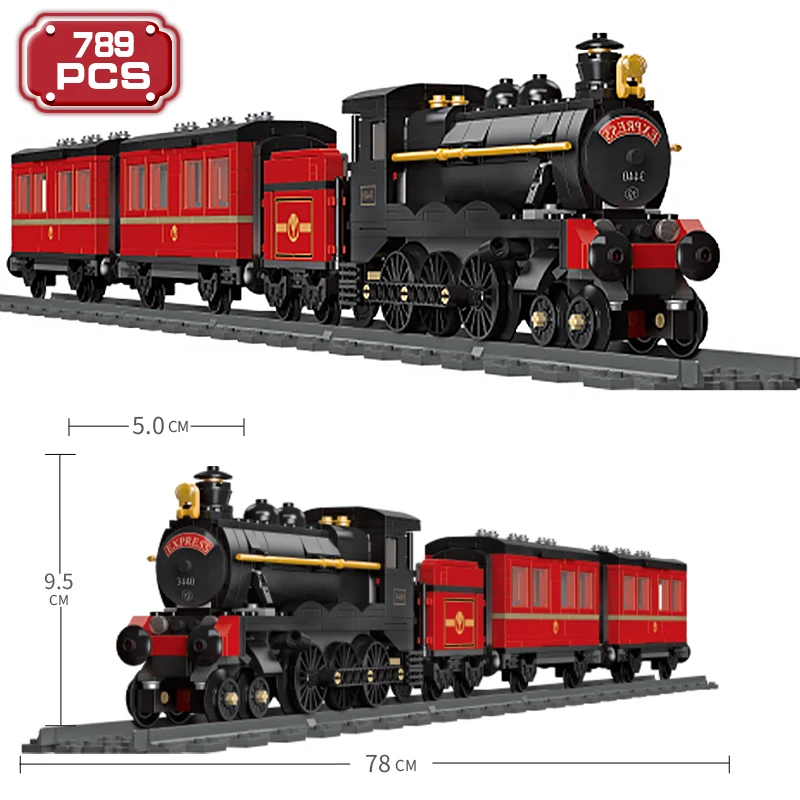 

Traffic Vehicle Railway Building Block Red Locomotive Steam Train Brick Long-Distance Assembly Toys For Children Gift