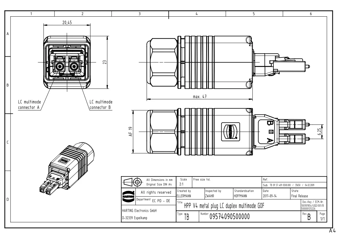 09574090500000 Металл HARTING PP LC дуплексный мм коэффициент сопротивления по волокну