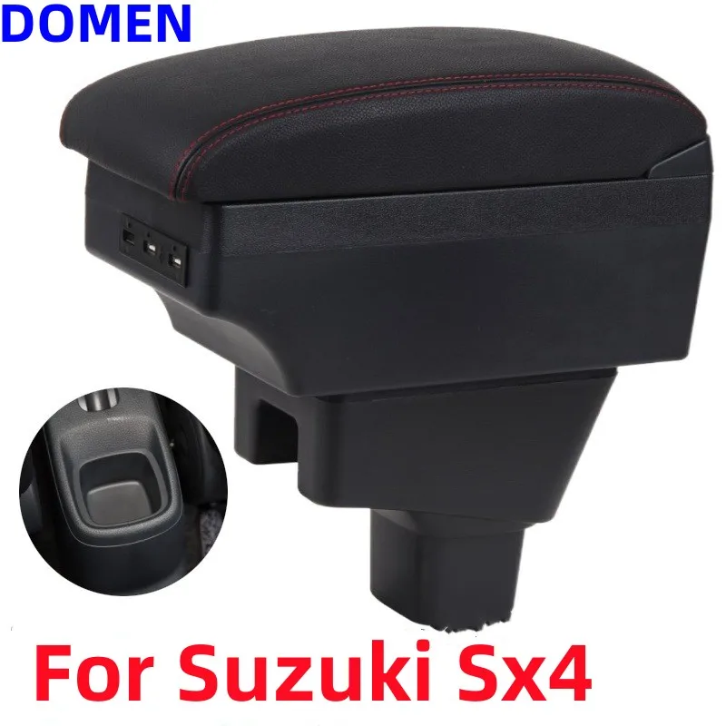 

For SUZUKI SX4 Armrest box Interior Parts Car Central Content With Retractable Cup Hole Large Space Dual Layer USB Charging