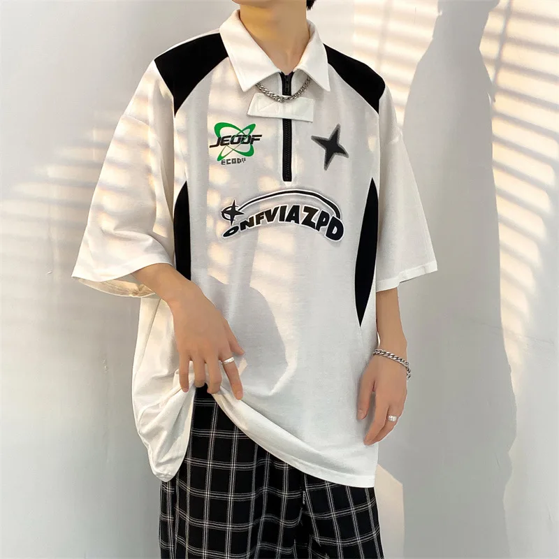 

New Arrivals 2022 Men Polo Shirts Summer Short Sleeve Zipper Lapel Tops Casual Harajuku Tee High Quality T Shirt Hommes Clothing