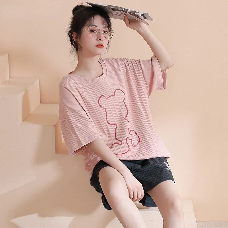 

Couple Pajamas Set Trendy His and Hers Summer Cotton Shorts Sleepwear Kawaii Pjs for Woman Handsome Boy Casual Pijamas