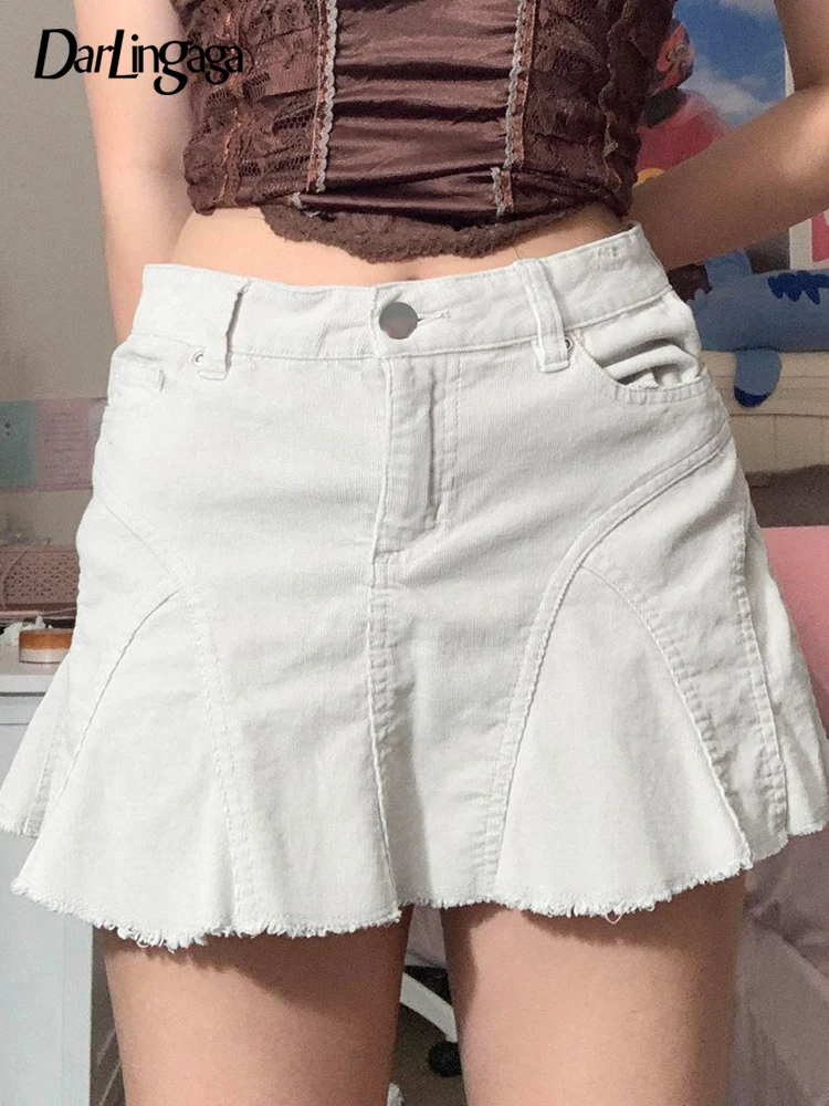 

Джинсовая юбка Darlingaga в стиле Харадзюку Y2K с заниженной талией, повседневная короткая юбка-трапеция в стиле преппи, летняя мини-юбка, женская ...