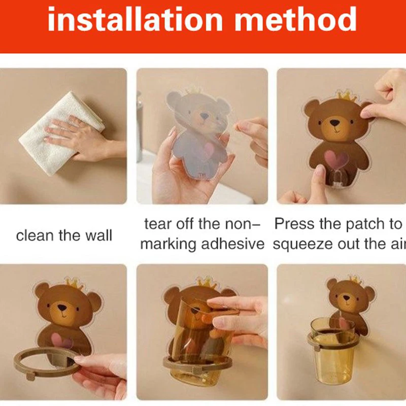 teddy bear wall mounted toothbrush holder cup punch free storage rack bathroom supplies organizer bathroom accessories tooth free global shipping