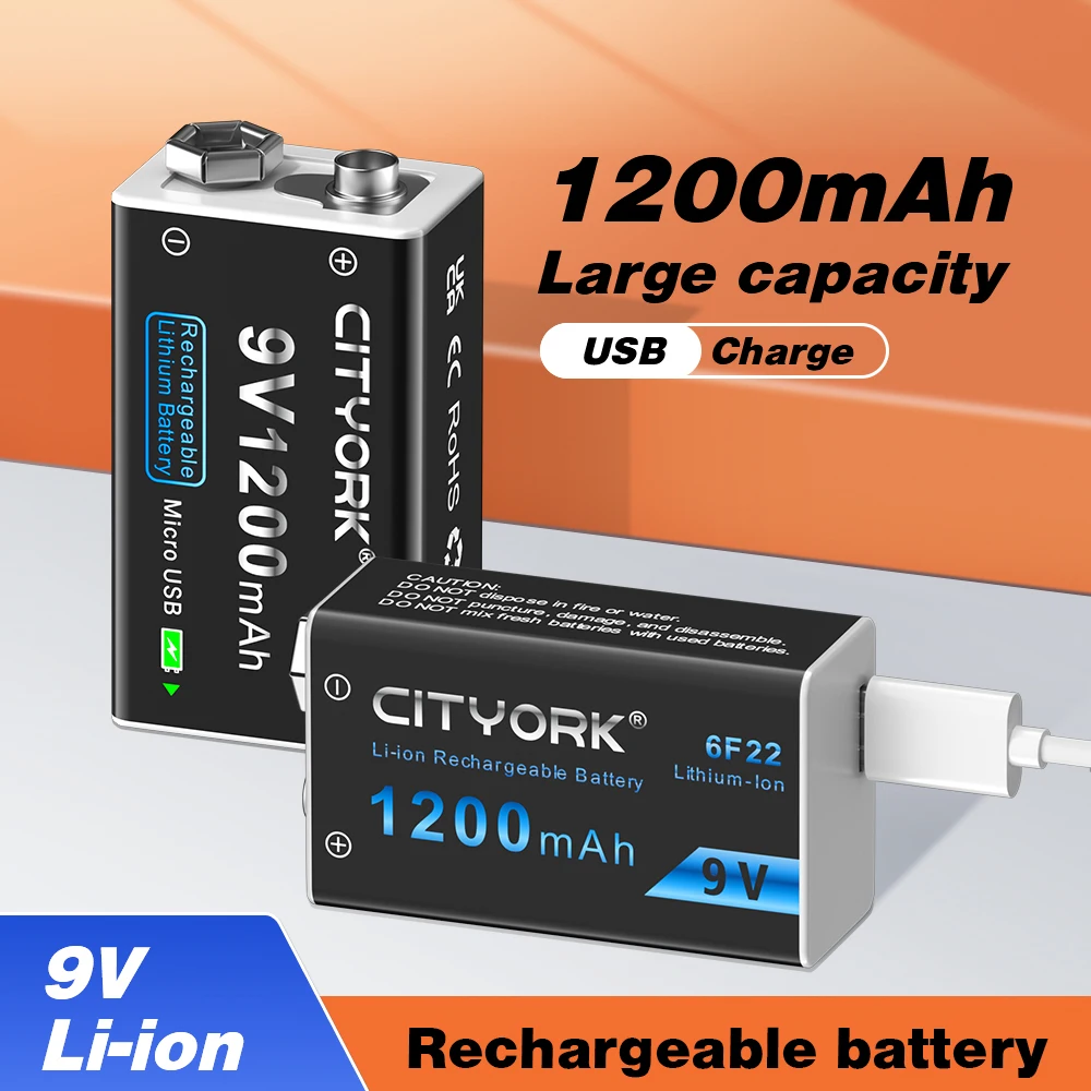 

Литий-ионная аккумуляторная батарея 9В 6F22 1200 мА/ч, литиевая батарея, USB аккумуляторная с фотоэлементами, для мультиметра, металлодетектора, гитары