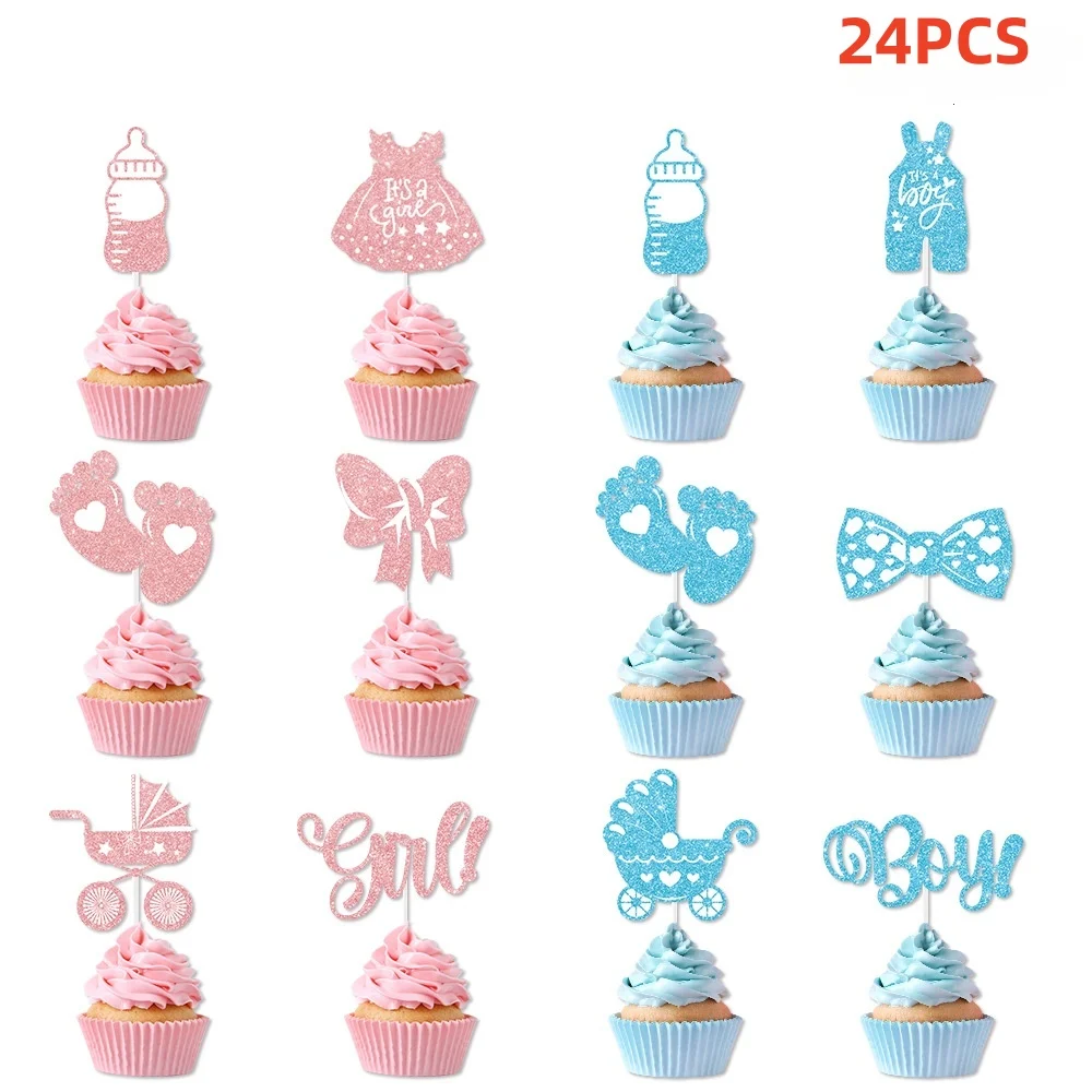 

Блестящие топперы для торта мальчик/девочка 12/24 шт