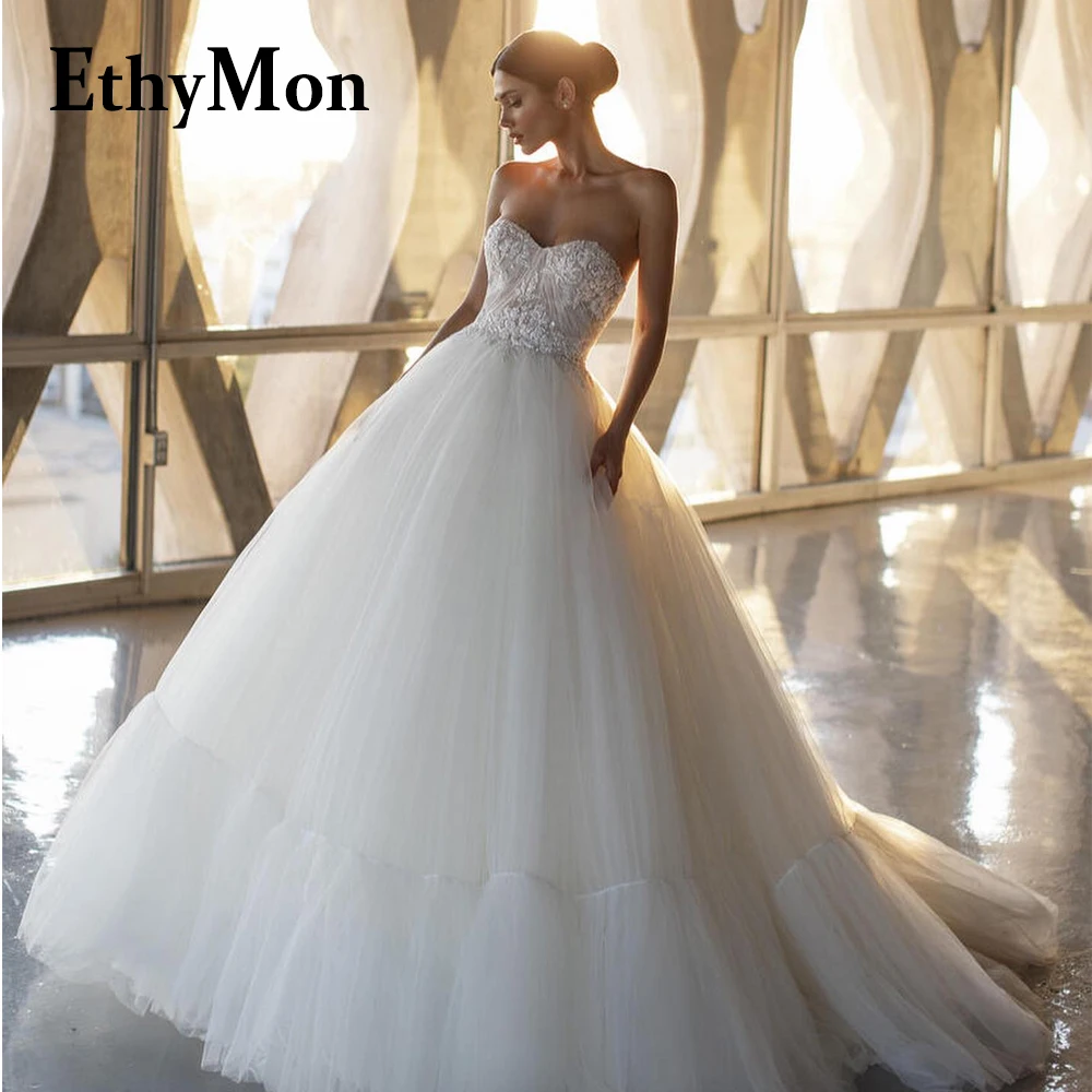 

Ethymon Trendy Sweetheart Sleeveless Backless Wedding Dresses For Mariages Robe De Soirée De Mariage Made To Order Tulle A-Line
