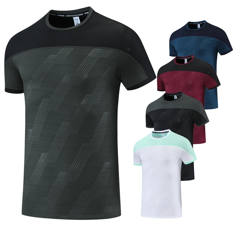 Fashion Summer Sports Shirts Men Loose Breathable Street Top Ice Silk Workout Jogging Run Tee Walking Fitness Print Short Sleeve