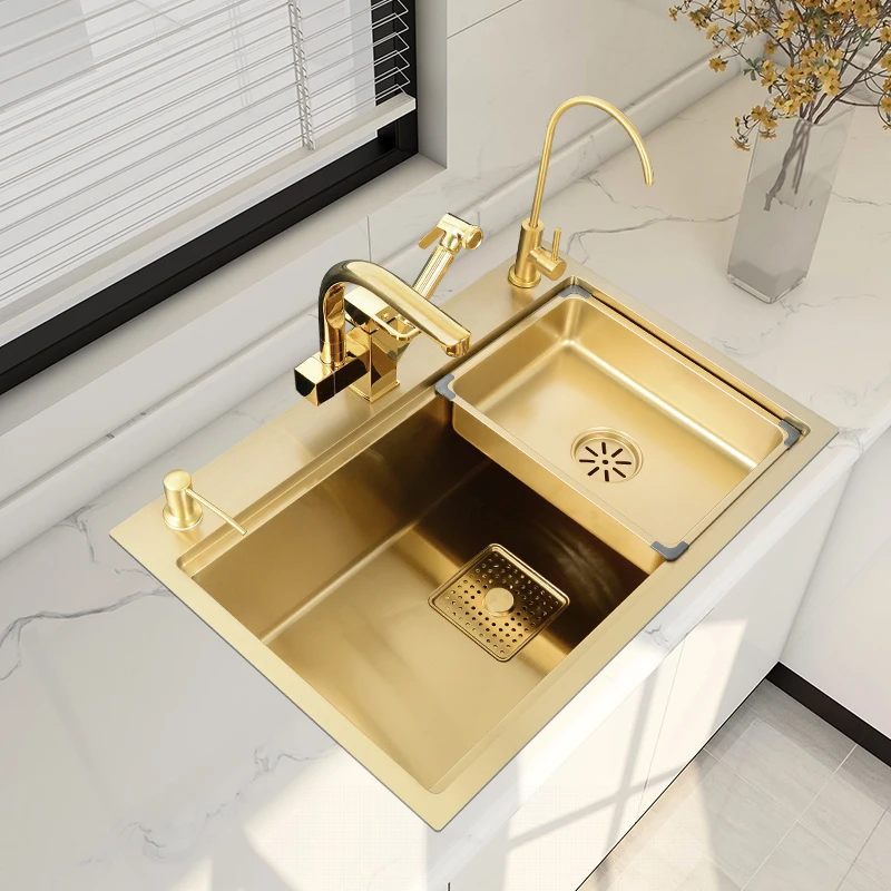 Большая одинарная раковина Nano Gold кухонная из нержавеющей стали 304 для овощей