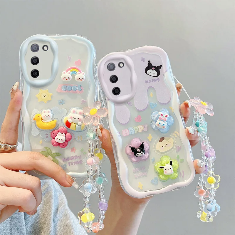 

3D Fashion Luxury Adorable Doll Bear Cartoon Soft Silicon Phone Case On For Oppo A56 56 Oppo56 5G Wristband Back Cover