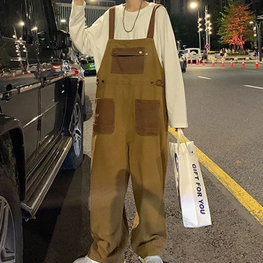 Men Pants Design Overalls High Street Hip Hop Ins Casual Baggy Retro Vintage Multi-pocket Jumpsuit Loose Straight
