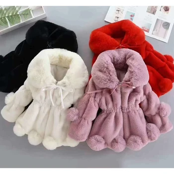 1-7 Year Baby Girls Jacket Autumn Winter Warm Faux Fur Coat For Girls Christmas Princess Outwear Fashion Plush Children Clothing 1